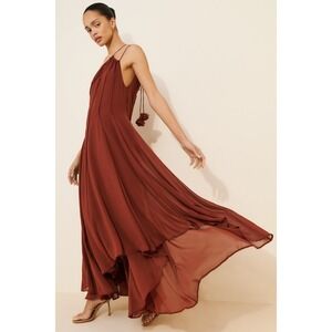 Exquise Paislee Dress Brown One Shoulder Floral Asymmetrical Women Sz 4